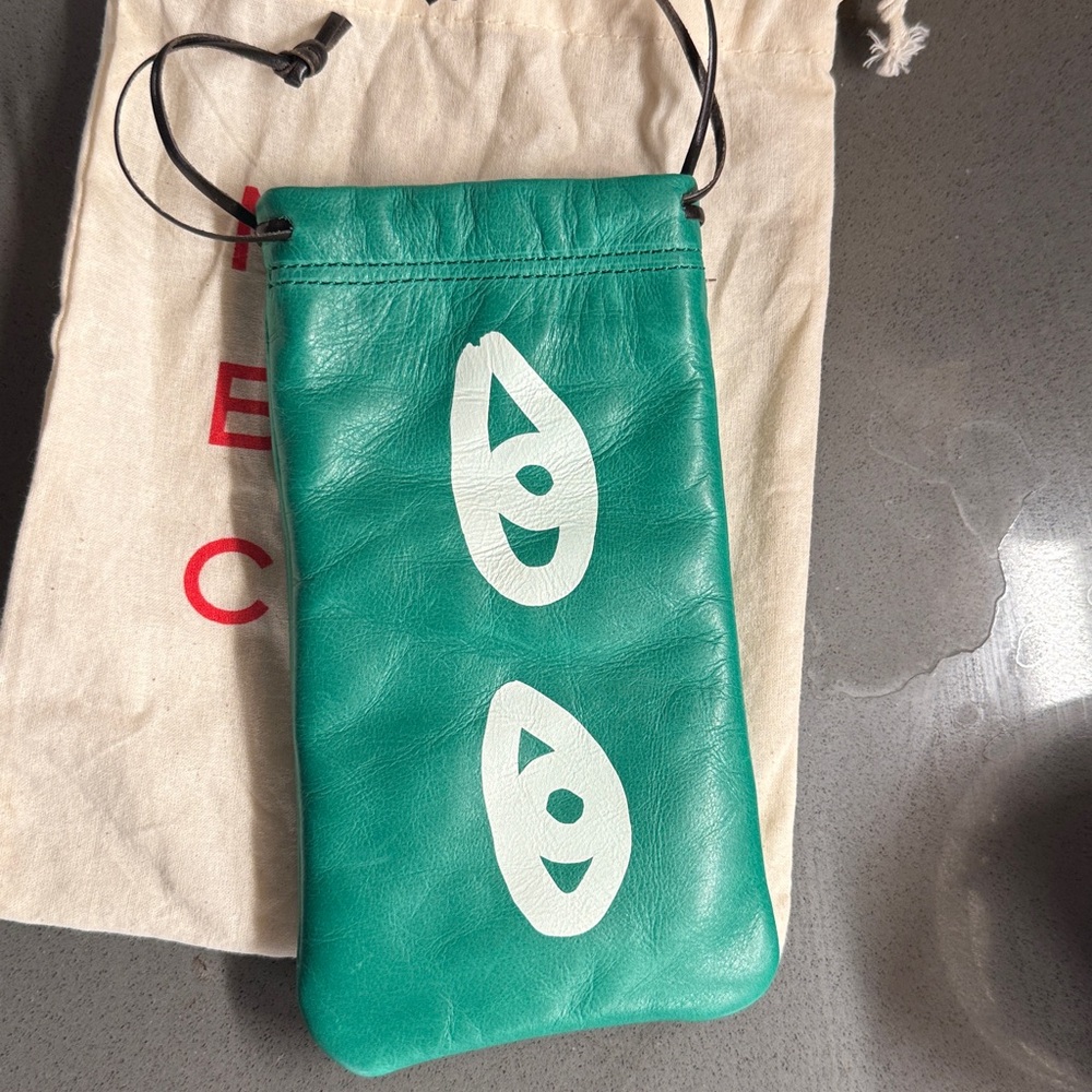 Clare V Glasses Pouch with Eye design 
Green Leather NWOT.